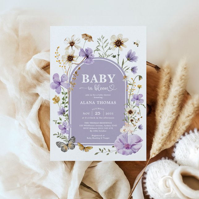 Invitación Purple Wildflower Garden Baby en una ducha de flor (Subido por el creador)