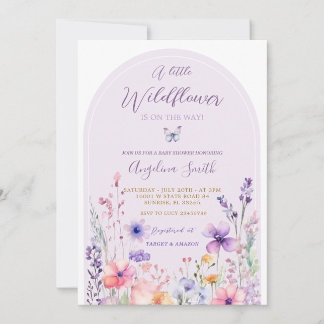 Invitación Purple Wildflower Garden Floral Baby Shower (Anverso)