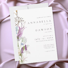Invitación Purple Wildflower Watercolor Minimalist Wedding