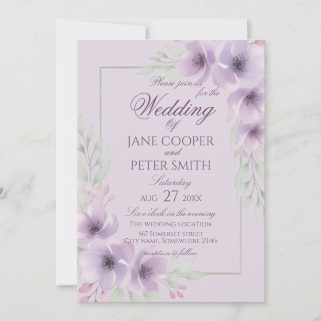 Invitación Purple wildflowers floral Budget Wedding (Anverso)