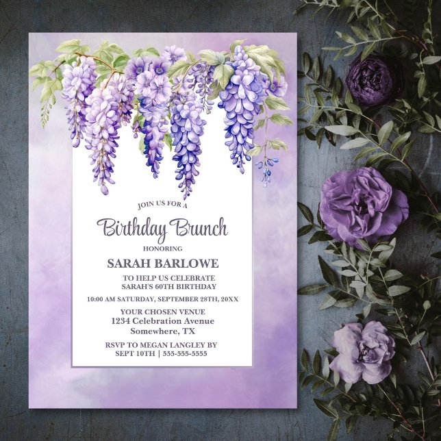 Invitación Purple Wisteria Floral Birthday Brunch (Subido por el creador)