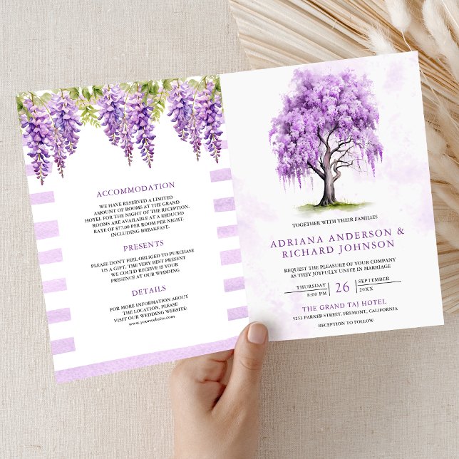 Invitación Purple Wisteria Floral Tree QR Code Wedding (Subido por el creador)