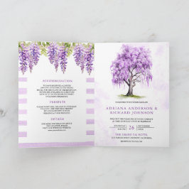 Invitación Purple Wisteria Floral Tree QR Code Wedding