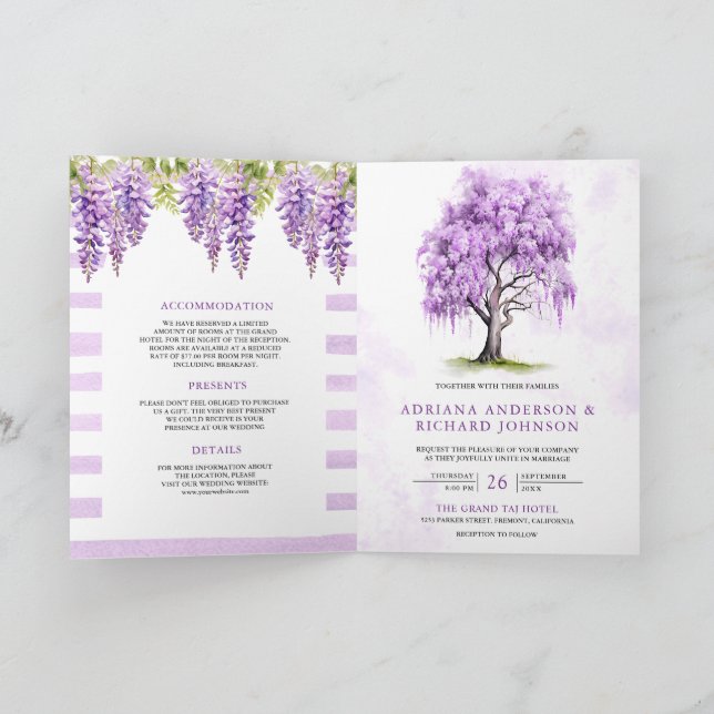 Invitación Purple Wisteria Floral Tree QR Code Wedding (Interior)