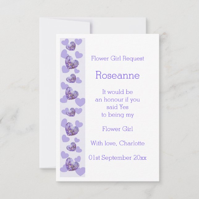 Invitación Purple Wisteria Heart Design Flower Girl Request (Anverso)