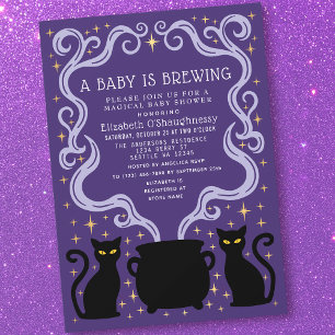 Invitación Purple Witchy Baby está preparando una fiesta de B