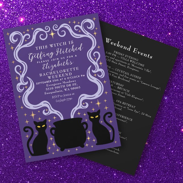 Invitación Purple Witchy Getting Hitched Bachelorette Weekend (Subido por el creador)