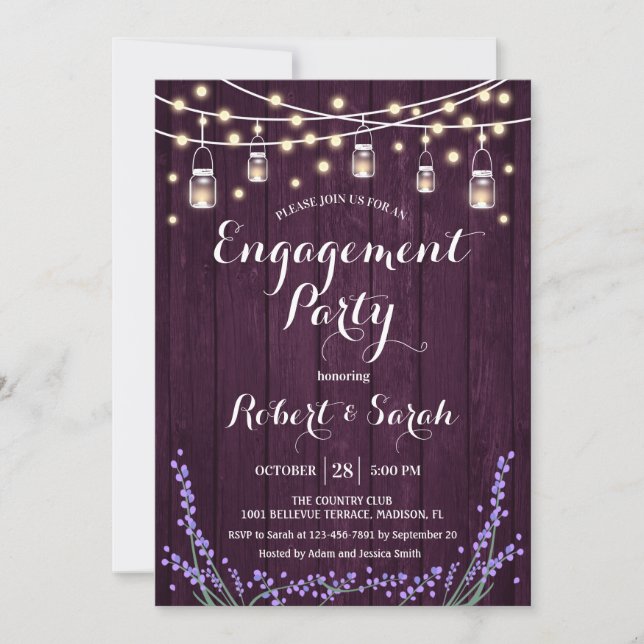 Invitación Purple Wood Lights Lavender Engagement Party (Anverso)