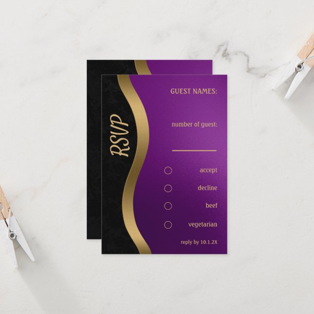 Invitación Purple y Gold de estilo (Anverso/Reverso In Situ)
