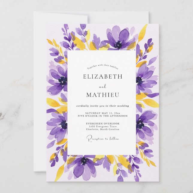 Invitación Purple Yellow Vivacious Summer Wedding (Anverso)