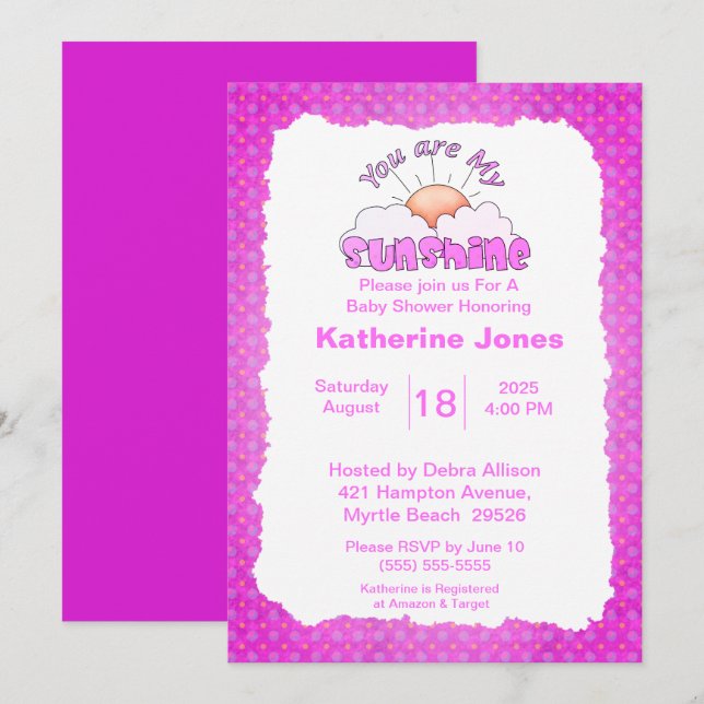 Invitación Purple You Are My Sunshine Baby Shower (Anverso / Reverso)
