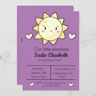 Invitación PurpleBirthday, nuestro Chica pequeño s