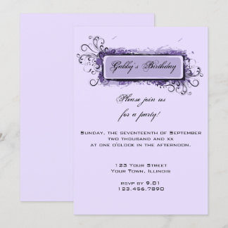 Invitación Púrpura Abstract Floral Birday Party
