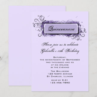 Invitación Púrpura Abstract Floral Quinceanera Birday Party