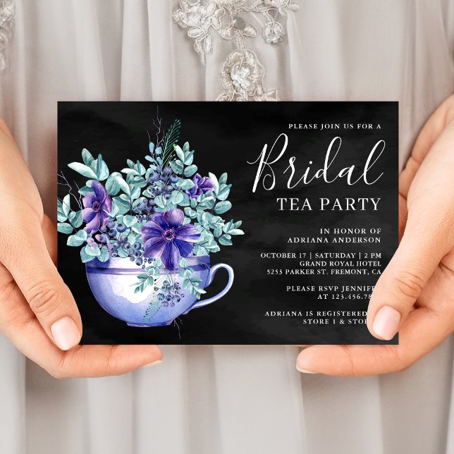 Invitación Púrpura acuarela Anemones Fiesta de té de novia ne (Subido por el creador)