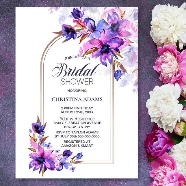 Invitación Púrpura acuarela Arco floral Ducha de novia (Subido por el creador)