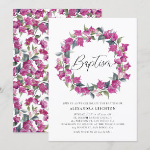 Invitación Púrpura acuarela Bougainvillea Baptismo de flor