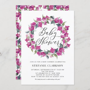 Invitación Púrpura acuarela Bougainvillea Wreath Baby Shower
