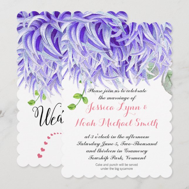 Invitación Púrpura acuarela Crisantemo Boda floral (Anverso / Reverso)
