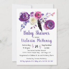 Invitación Púrpura acuarela Floral Boho BabyShower