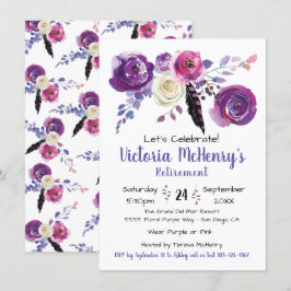 Invitación Púrpura acuarela Floral Boho Fiesta de Jubilación