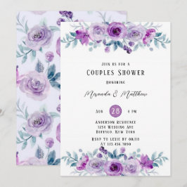 Invitación Púrpura acuarela Peony Eucalyptus Ducha Parejas