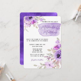 Invitación Púrpura acuarela Peony Flower Boda todo en uno