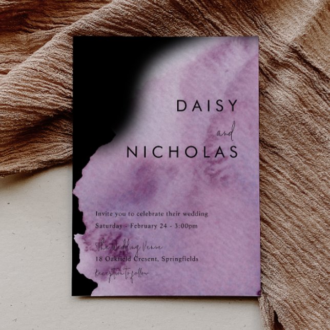 Invitación Púrpura acuarela y Boda negro (Subido por el creador)