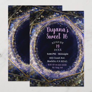 Invitación Púrpura amatista oro moderno abstracto glamuroso S
