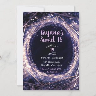 Invitación Púrpura Ametista Moderno Abstracto Glam Dulces 16