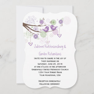 Invitación Púrpura Amor Pájaros Mueve Mano Dibuja Boda Floral