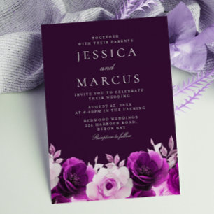 Invitación Púrpura, añil, Boda de Rosas Lilac