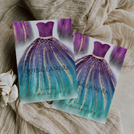 Invitación Púrpura Aqua Verde azulada Ombre Mermaid Vestido Q