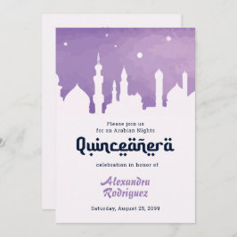 Invitación Púrpura Arábiga de agua Quinceañera