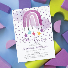 Invitación Púrpura arcoiris Baby Shower Pastel