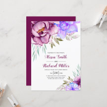 Púrpura, azul acuarela flores boda floral