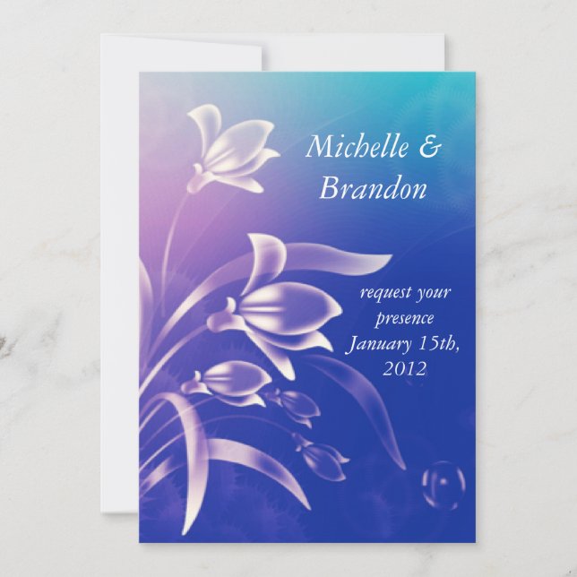 Invitación púrpura azul del boda de la flor (Anverso)
