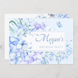 Invitación Púrpura azul floral elegante cumpleaños