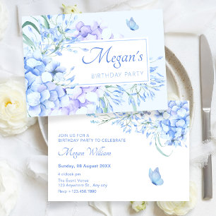 Invitación Púrpura azul floral elegante cumpleaños