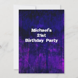 Invitación Púrpura Azul Grunge Abstracto Cumpleaños 21 Hombre