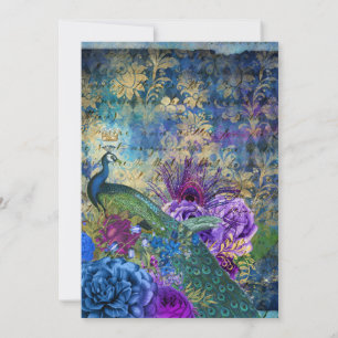Invitación Púrpura Azul Peacock Abstract Gold Boda