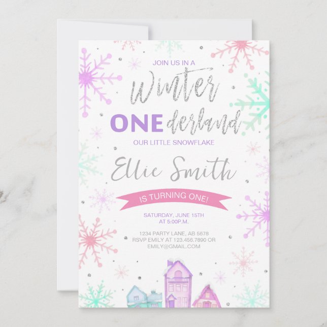 Invitación Púrpura, azul y rosa de la Tierra del Invierno (Anverso)