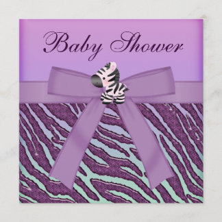 Invitación Púrpura Baby Shower de la cebra y de las