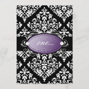 Invitación Púrpura blanca lujosamente negra del damasco 311