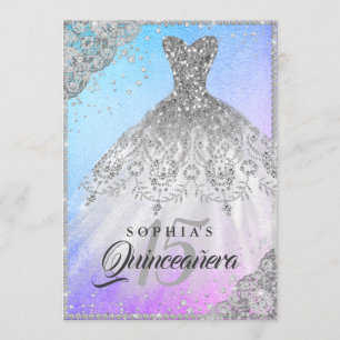 Invitación Púrpura Blue Diamond Lace Sparkle Gown Quinceanera