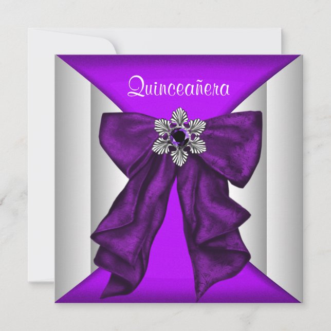 Invitación Púrpura Bow Morado Quinceanera (Anverso)