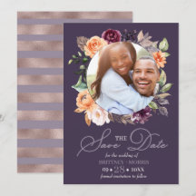 Púrpura Caída Floral Peach Save The Date Boda