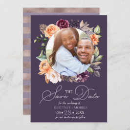Invitación Púrpura Caída Floral Peach Save The Date Boda