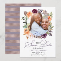 Púrpura Caída Floral Peach Save The Date Boda