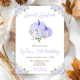 Invitación Púrpura Calabaza Dulce Floral Dieciséis